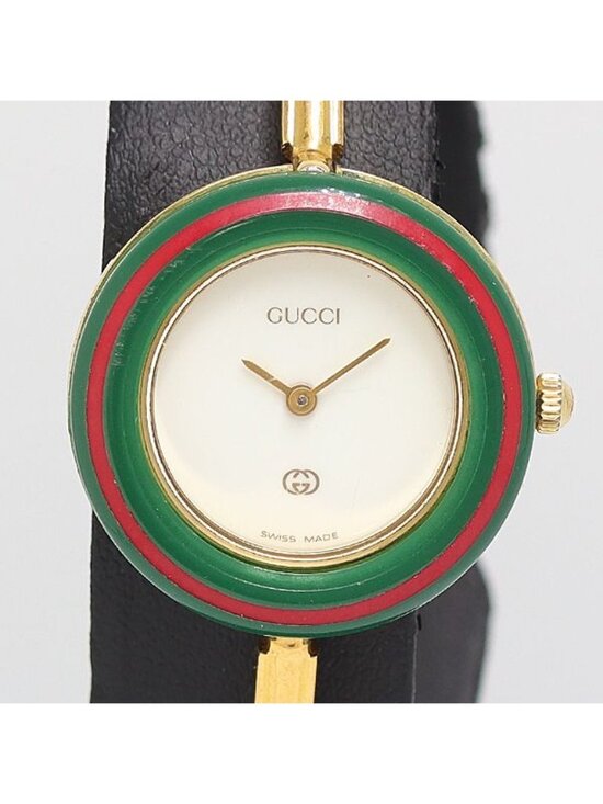 GUCCI Change Bezel 11 Colors Gold White Dial Wristwatch  Gucci Change Bezel with Box 11 White Dial Bangle Watch